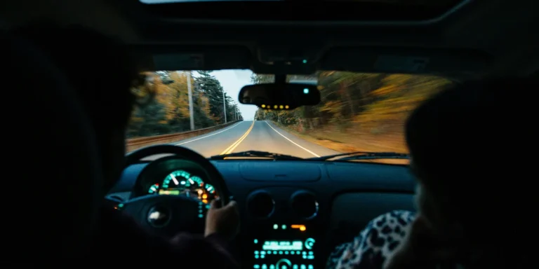 Driver perspective inside flex fuel vehicle using E85 ethanol on open road