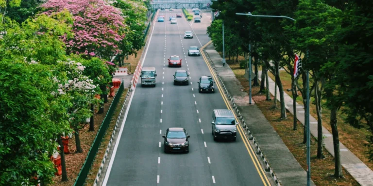Highway traffic with flex fuel vehicles safely running on E85 ethanol blend